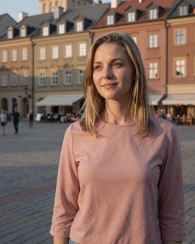Klaudia 26 from Warsaw in dusty pink blouse in the old town